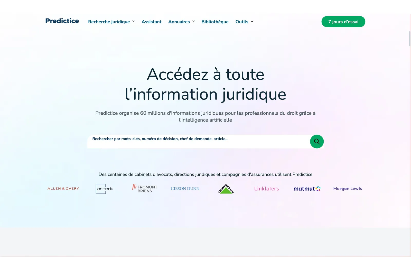 Capture d'écran de Predictice, IA juridique prédictive